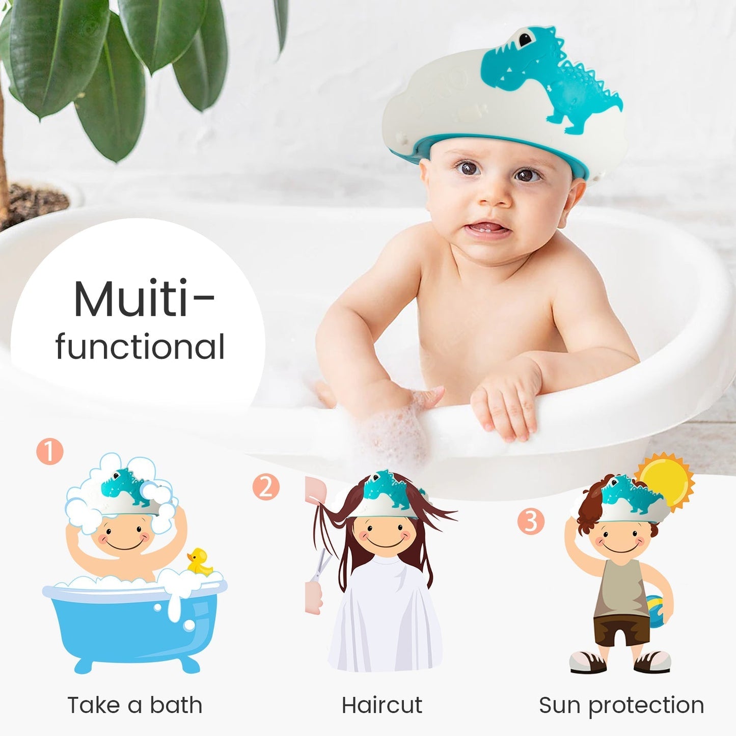 Baby Shower Cap Adjustable Silicone Bath Hat for Kids