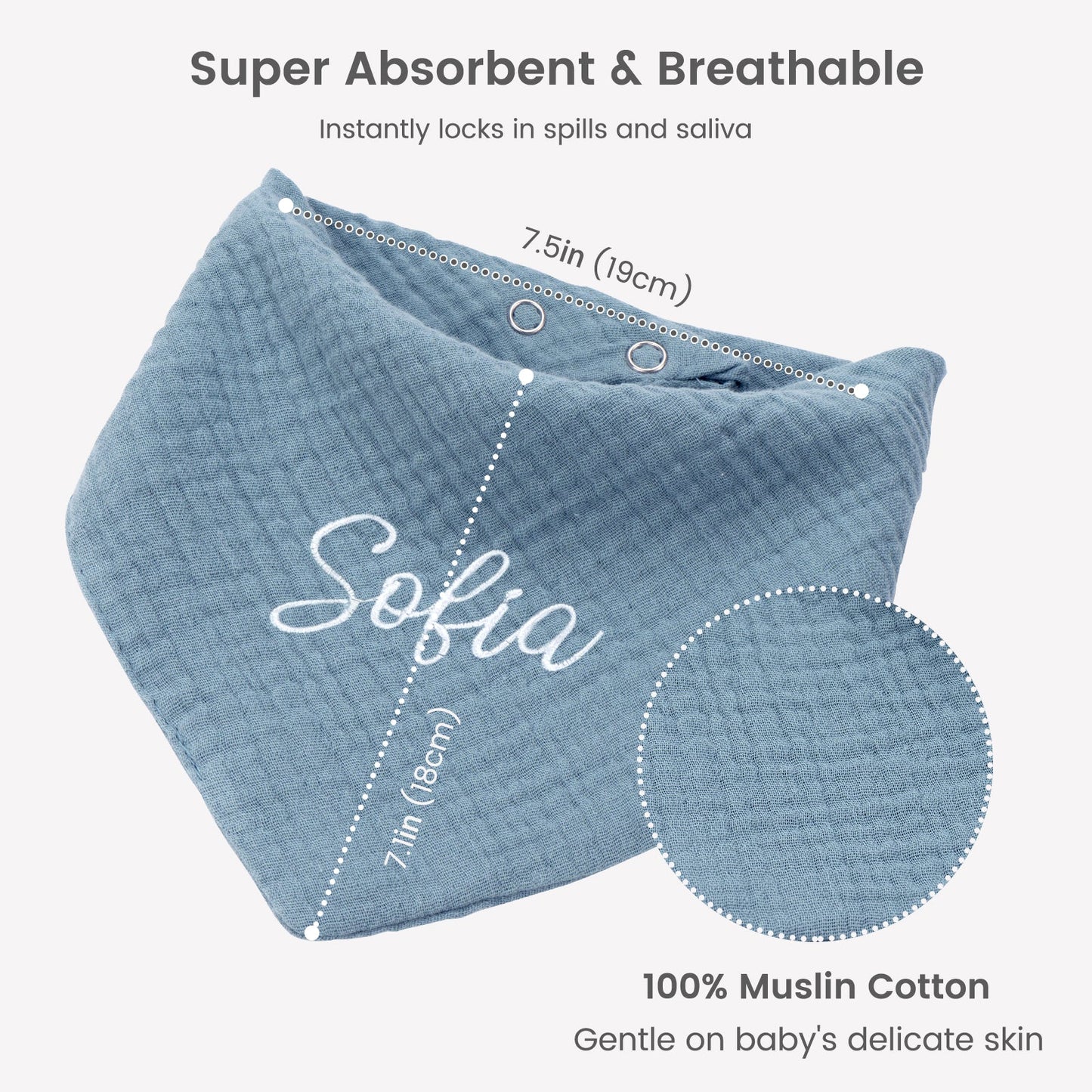 Personalised Muslin Baby Bibs Customised with Name