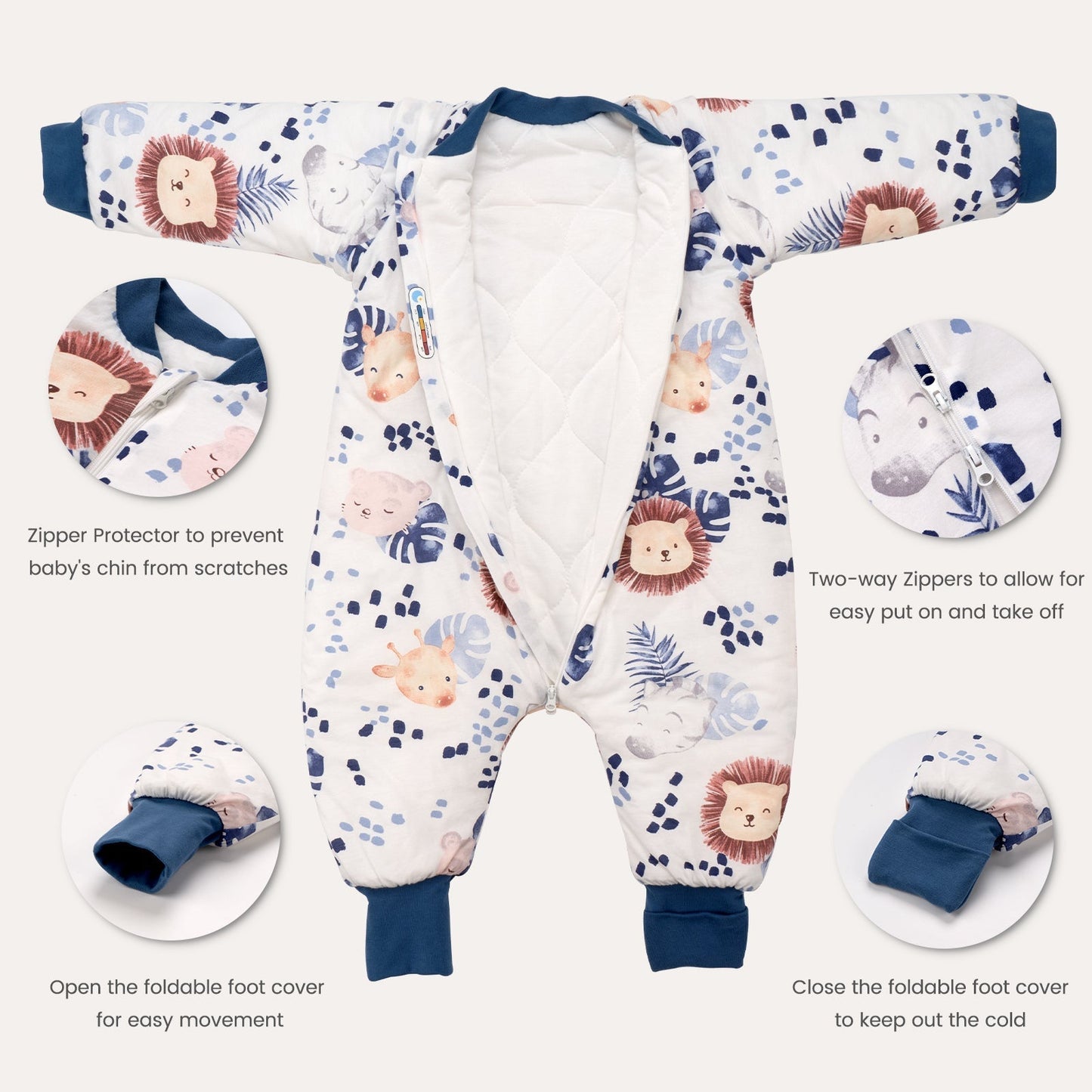 2.5 Tog Removable Sleeves Toddler Sleep Sack with Feet 1-3 Years