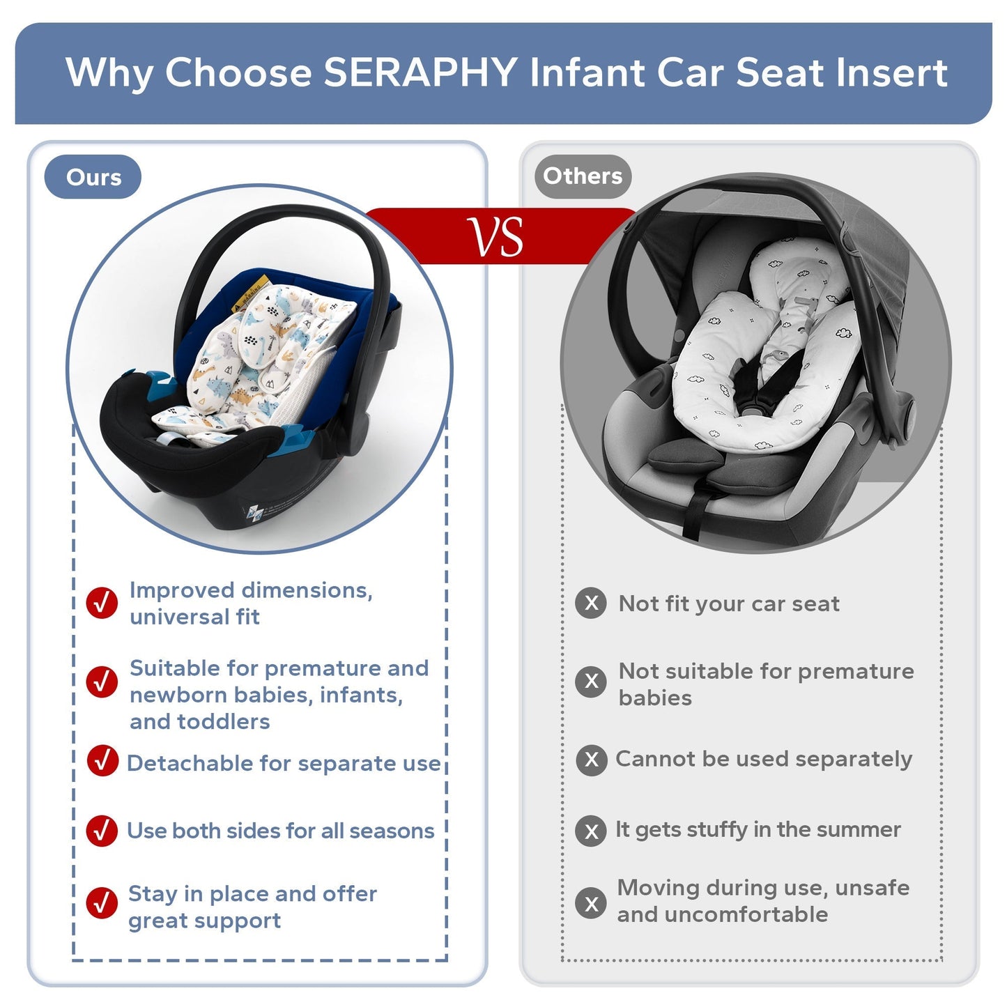 Car Seat Head Body Support, Detachable Newborn Infant Car Seat Insert