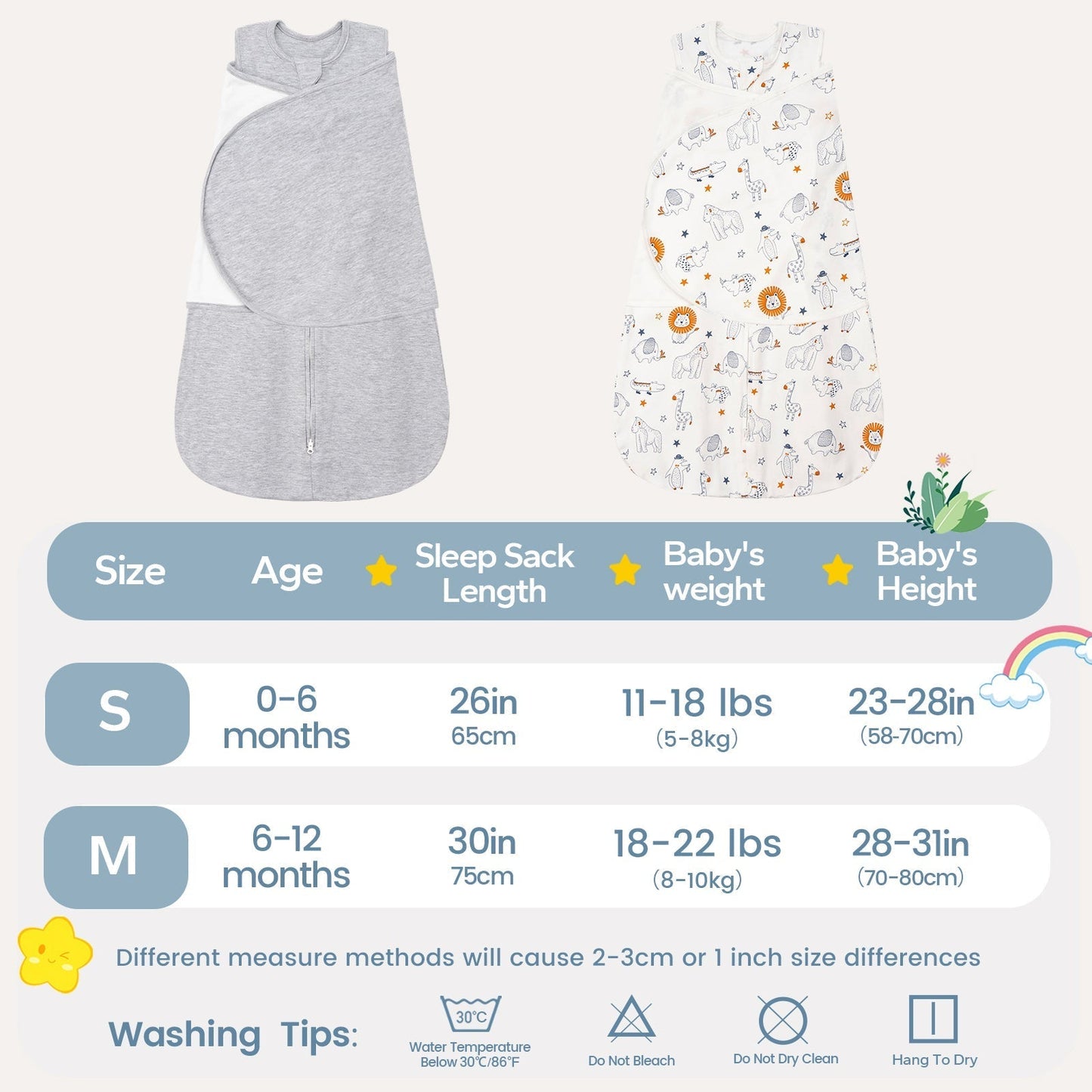 1.0 TOG 100% Cotton 2 Pack Baby Swaddle for Newborns 0-12 Months
