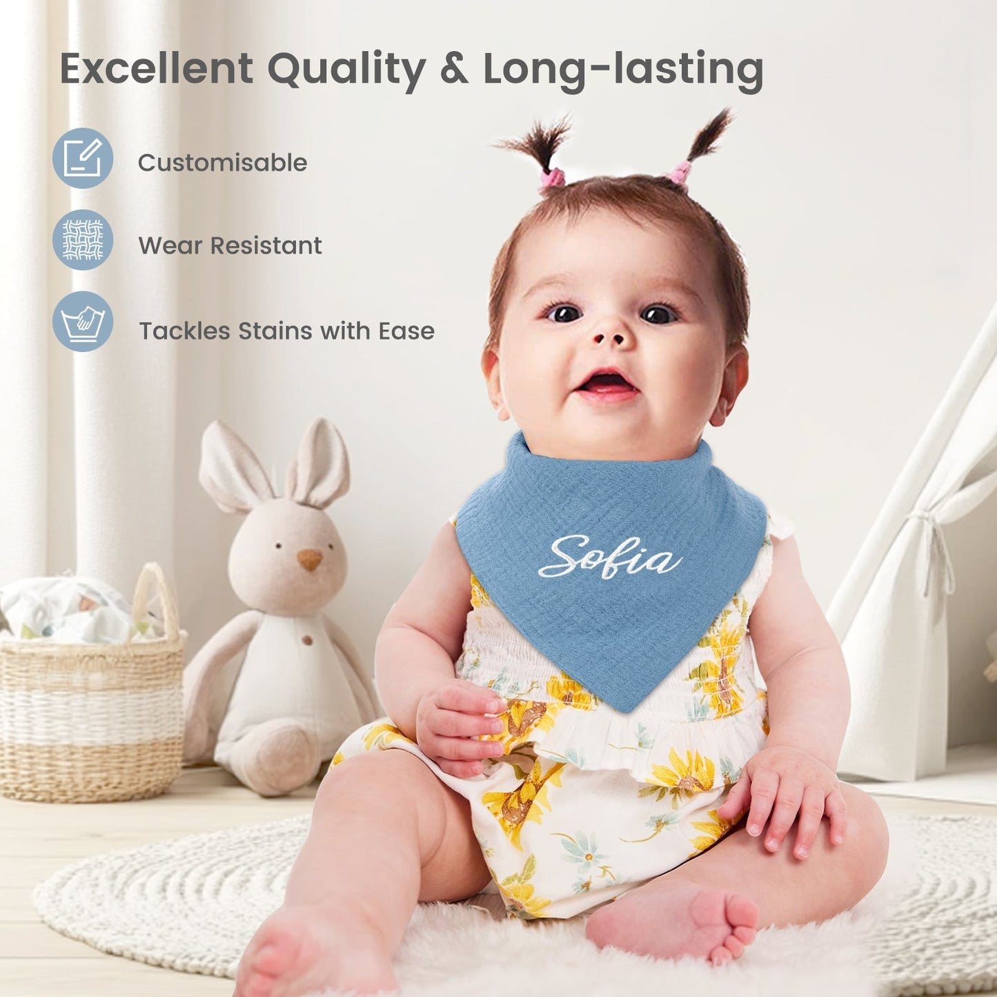 Personalised Muslin Baby Bibs Customised with Name