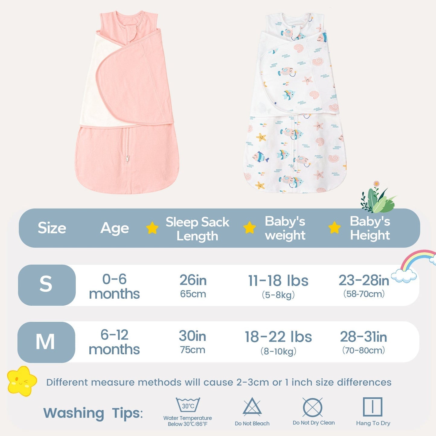 0.5 TOG 2 Pack 100% Cotton Baby Swaddle for Newborns 0-12 Months