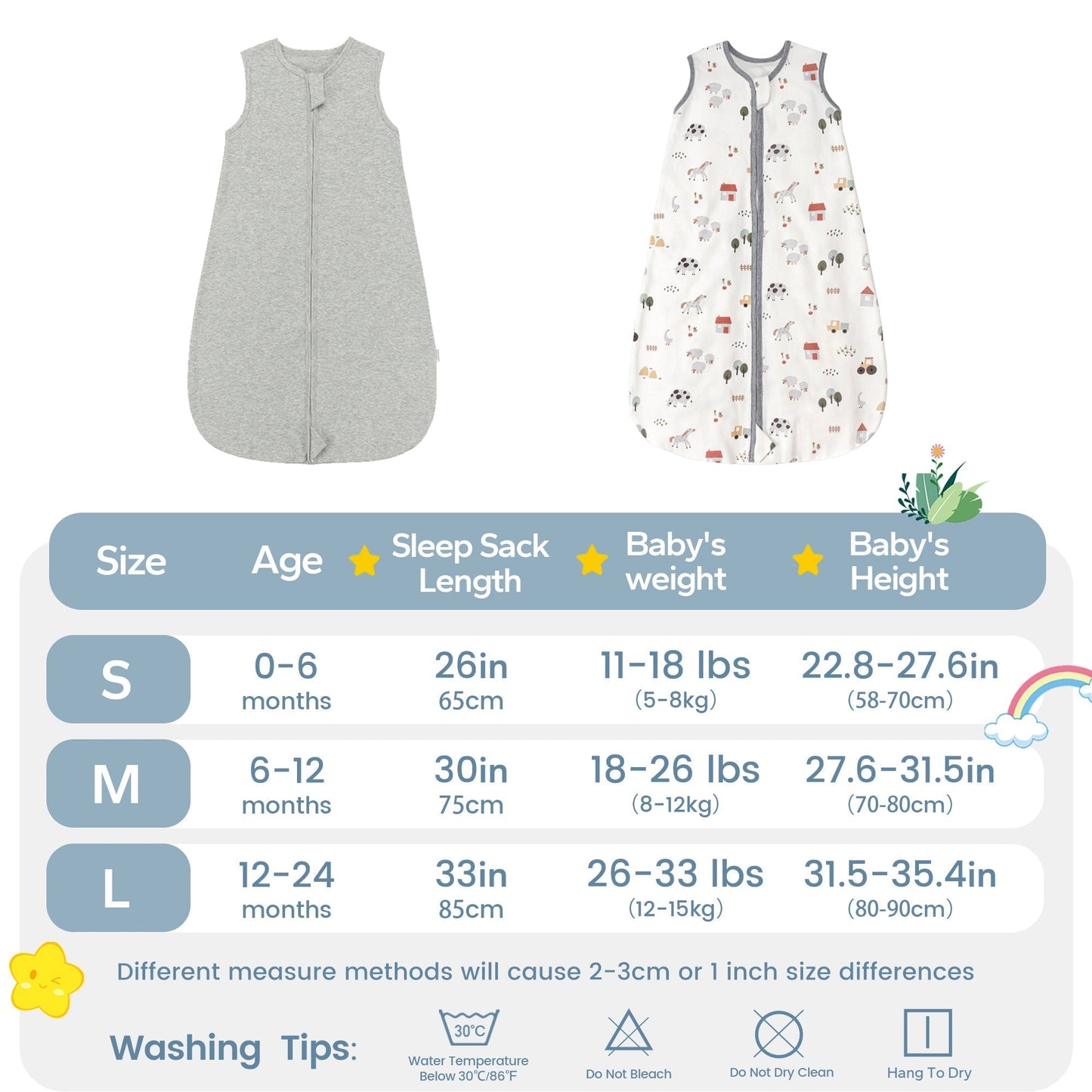 0.5 TOG 2 Pack 100% cotton Summer Baby Sleep Sack 0-24 Months