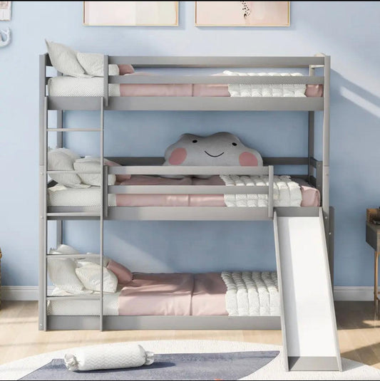 Triple Bunk Bed with Ladder and Slide