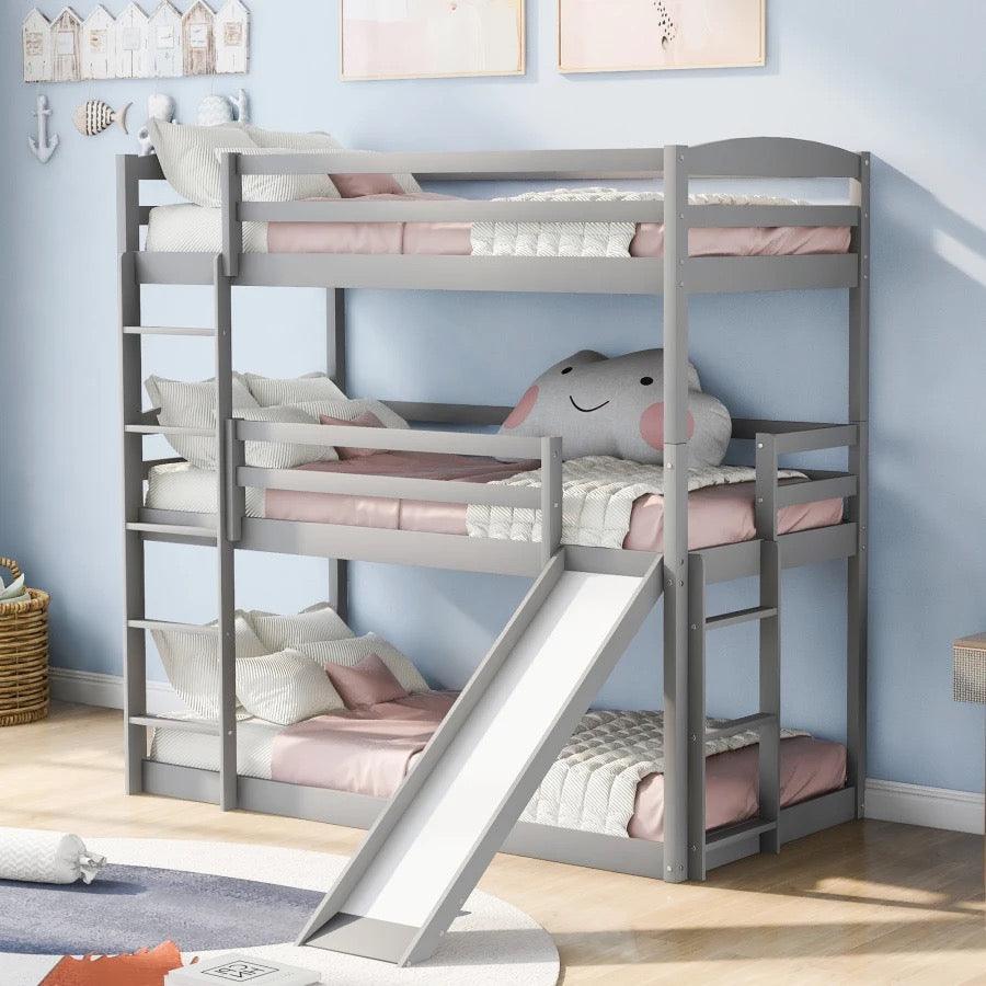 Triple Bunk Bed with Ladder and Slide