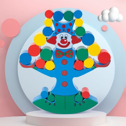 Wooden clown balancing blocks
