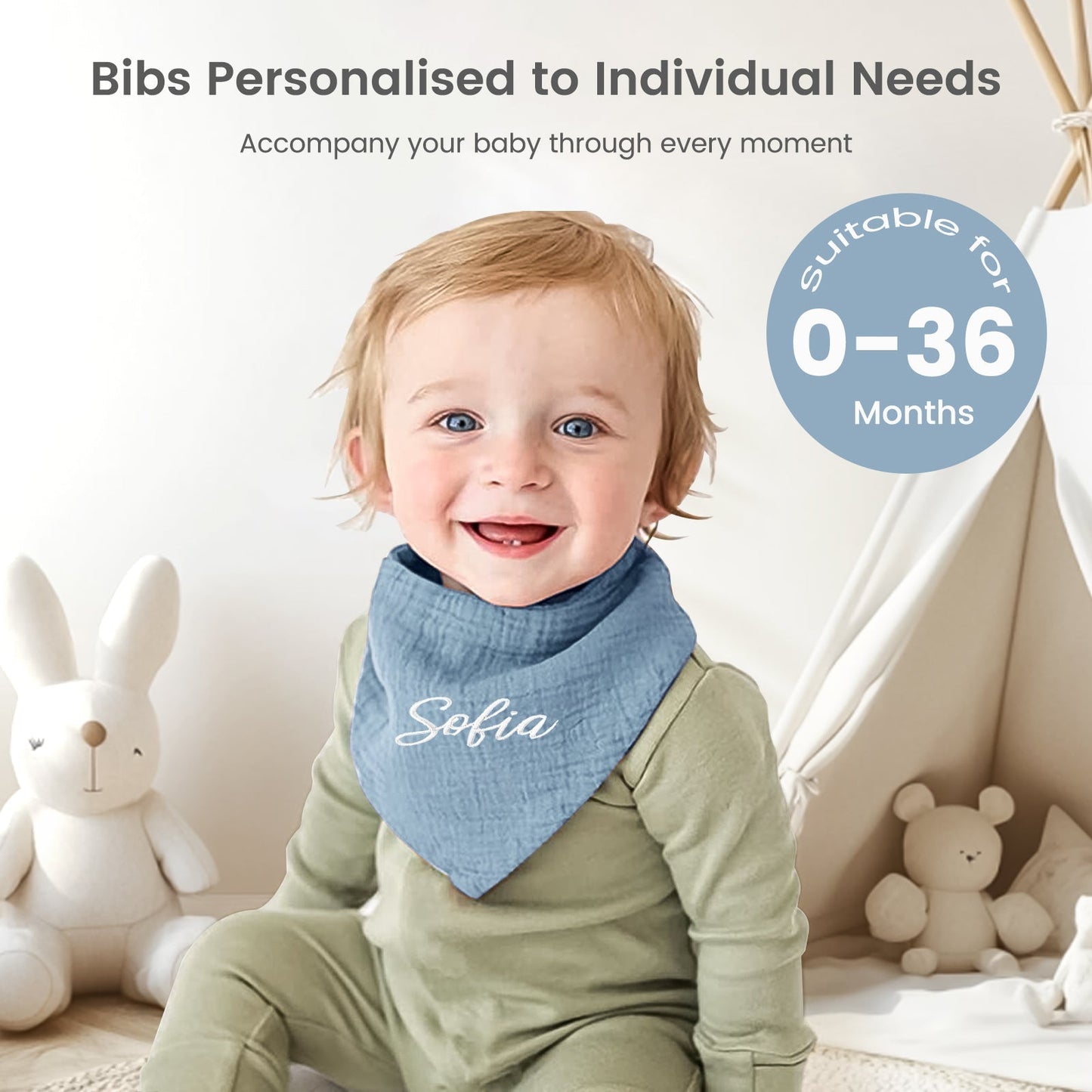 Personalised Muslin Baby Bibs Customised with Name