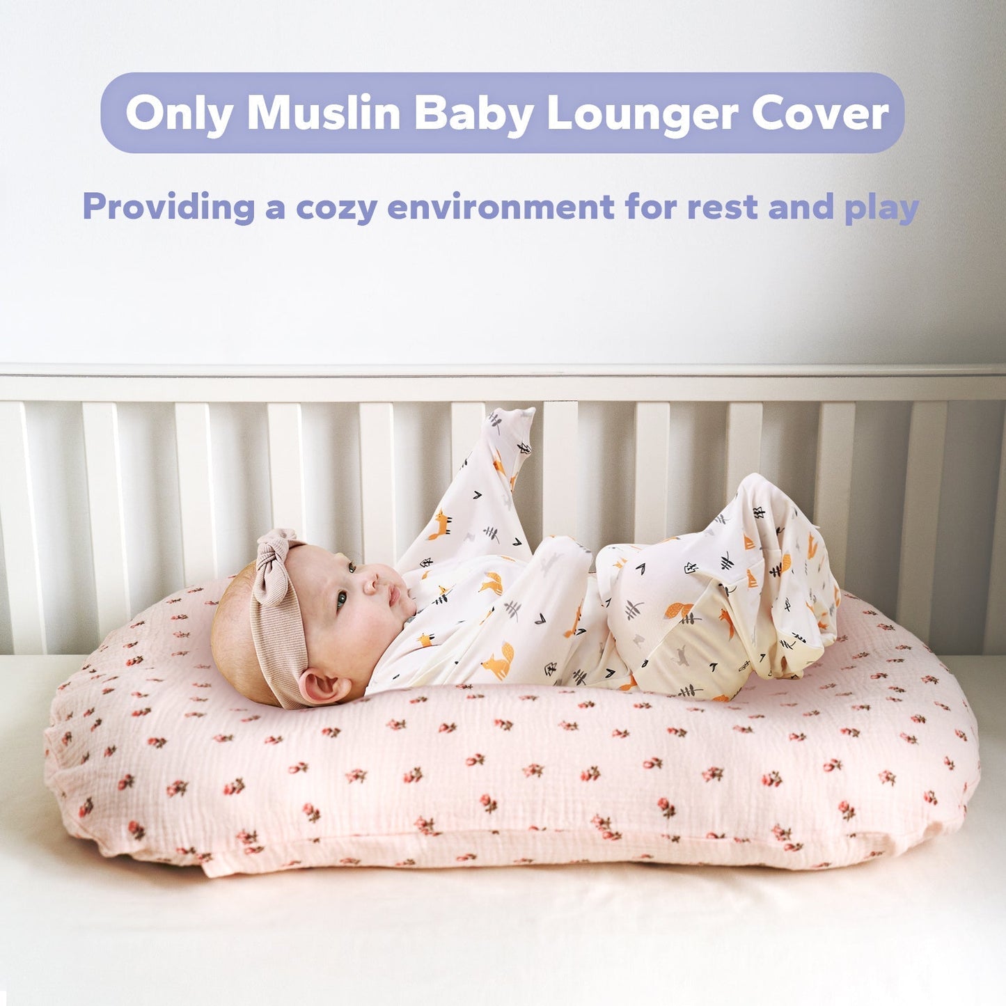 2 Pack Muslin Baby Removable Lounger Cover Compatible with Snuggle Me Lounger
