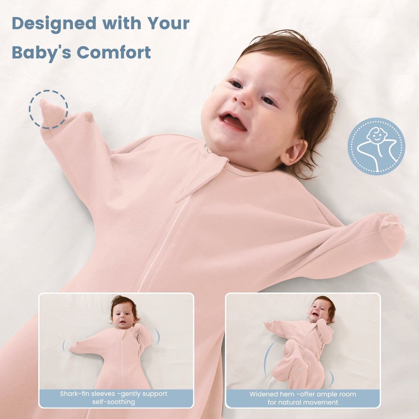 0.5 Tog 100% Cotton Shark-Fin Transition Swaddle 3-12 Months