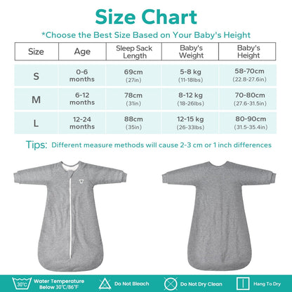 2.5 Tog Baby Sleeping Bag with Sleeves 100% Cotton 0-24 Months