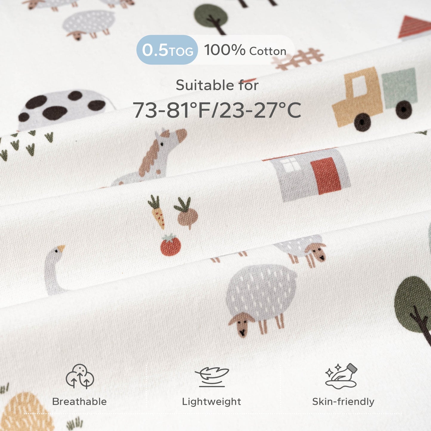 0.5 TOG 2 Pack 100% cotton Summer Baby Sleep Sack 0-24 Months