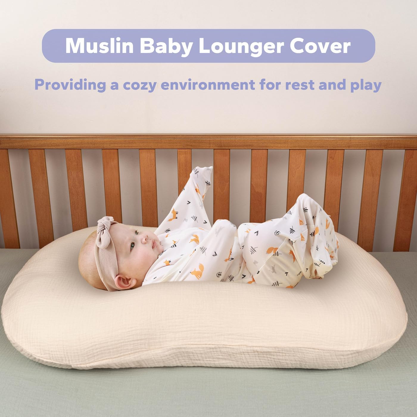 Muslin Baby Removable Lounger Cover Compatible with Snuggle Me Lounger