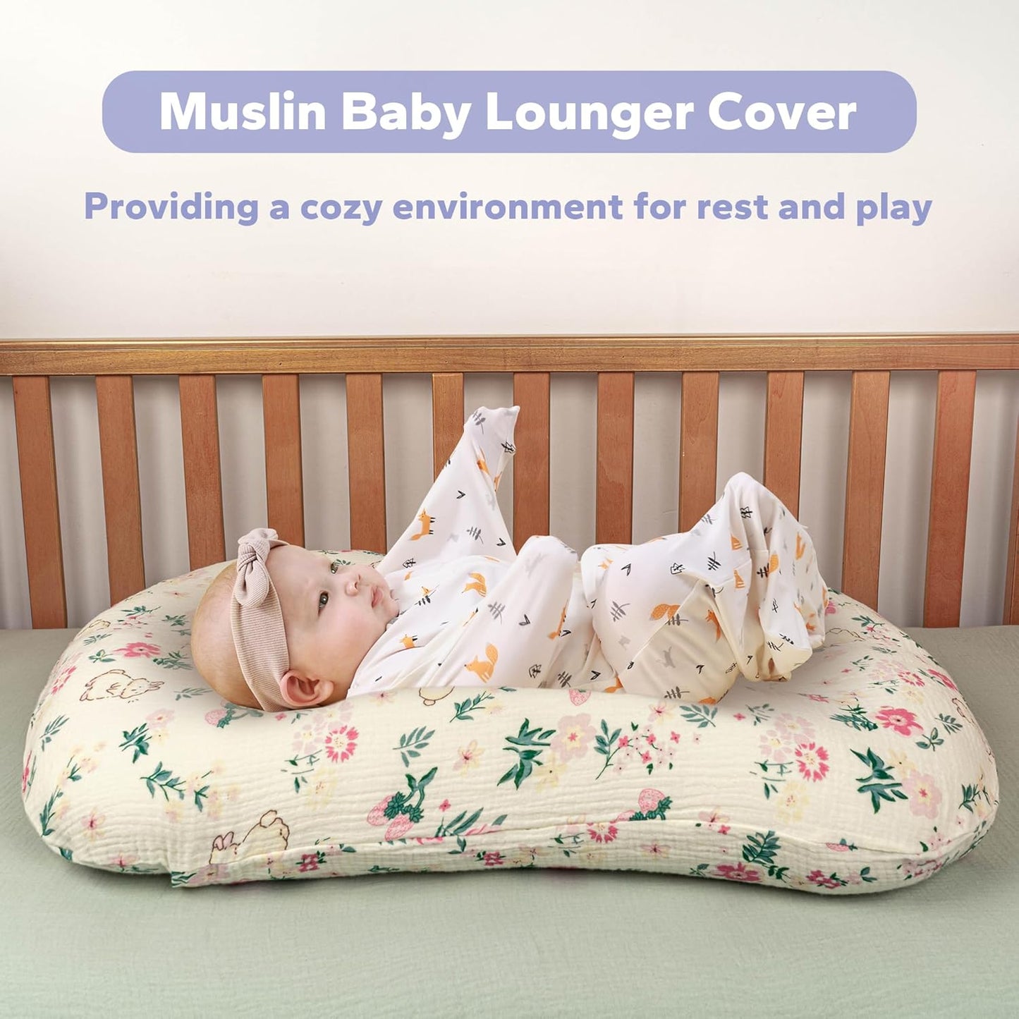 Muslin Baby Removable Lounger Cover Compatible with Snuggle Me Lounger