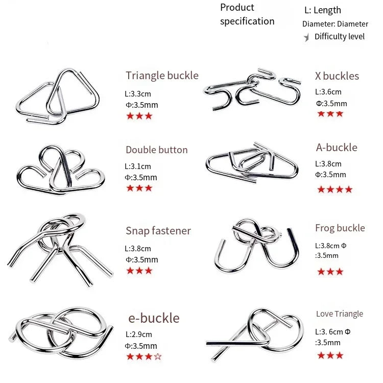 8/24/32Pcs Nine Link Series 3D Metal Puzzle Toy Release Buckle - MEACAOFG